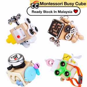 Wooden Busy Cube Montessori Busy Board Unlock Toys Mainan Bayi Kanak budak