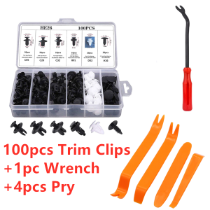 (with Wrench) 6 sizes 100pcs Clip Trim Fastener Clip Mixed Car Body Push Retainer Pin Rivet Bumper Door Trim Panel Retainer Fastener Kit With Screwdriver