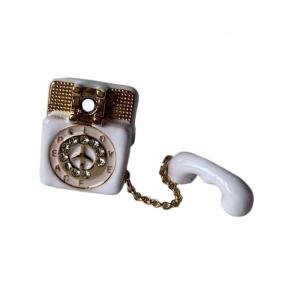 Vintage Inspired Retro Telephone Ring Enamel Finish Magnetic Closure Unique For Women Party Daily Wear