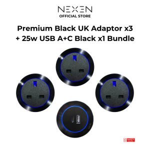 Nexen Premium UK Adaptor x3 + Nexen 25W USB Charger (Type A+C) Adaptor
