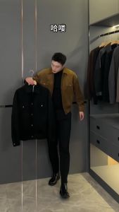 Quảng Đông C♢Áo khoác da lộn cổ bẻ cao cấp 3 cúc3/21