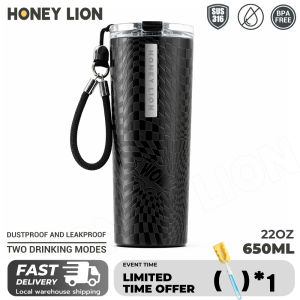 HoneyLion - 650ml Travel Tumbler Seamless Inner Liner 316 Stainless Steel Coffee Cup Fits Car Holder Leakproof Portable