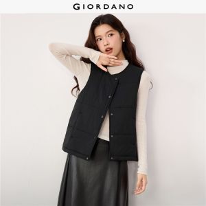 Giordano Beau Monde Women Round neck snap buttons padded vest Free Shipping 13376797