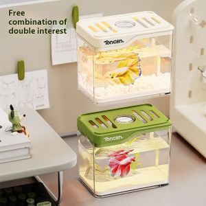 BEIERWA ตู้ปลาพลาสติกใสพร้อมไฟ LED-ภูมิทัศน์เชิงนิเวศที่สร้างสรรค์สำหรับปลาเต่าบ้านและตกแต่งตั้งโต๊ะสำนักงาน