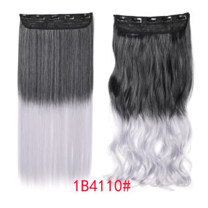 24Inch Long Straight Curly Synthetic Hair Extension Clip in One Piece Hair Invisible Black Gray Hairpiece for Women
