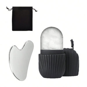 Bộ con lăn đá & Gua Sha bằng thép không gỉ: Dụng cụ Massage mặt để nâng & tạo đường viền — Bộ đôi chăm sóc da có thể tái sử dụng