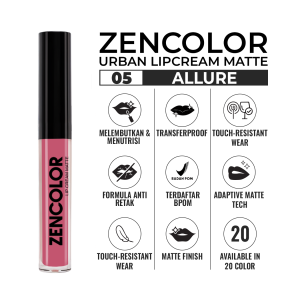 ZENCOLOR Urban Lipcream Matte Viral No. 05 Allure | 20 Warna BPOM | Transferproof | Tahan 20 Jam