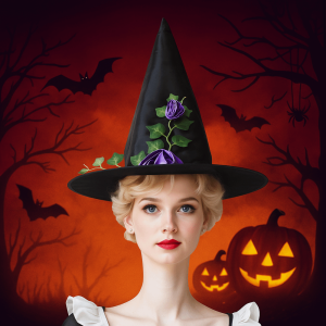 SI958 Rose Halloween Witch Hat Lace Veil Foldable Feather Halloween Cap Creative Cosplay Accessories Flower Wizard Cap Masquerade