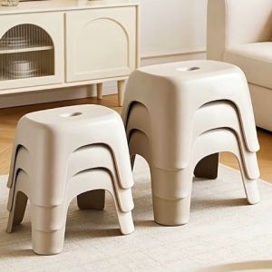 JIJI.SG Vandi Plastic Low Anti-Skid Stool Stackable Chair Beige SG