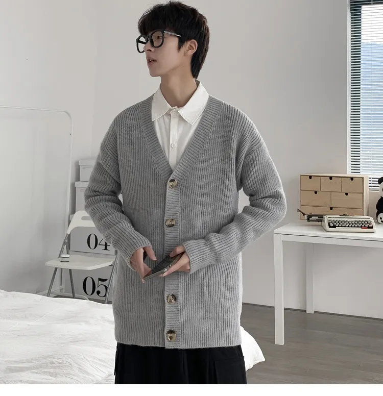 BULUOLANDI Winter Cardigan Sweater Men's Fashion Casual V-Neck Knitted Sweater  Jacket Men Sweaters