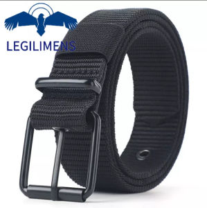 LEGILIMENS 18 Holes Nylon Canvas Steel Buckle Mens Belt Jeans Pin Buckle Nylon Belt Student Youth All-match Extended Nylon Canvas Belt
