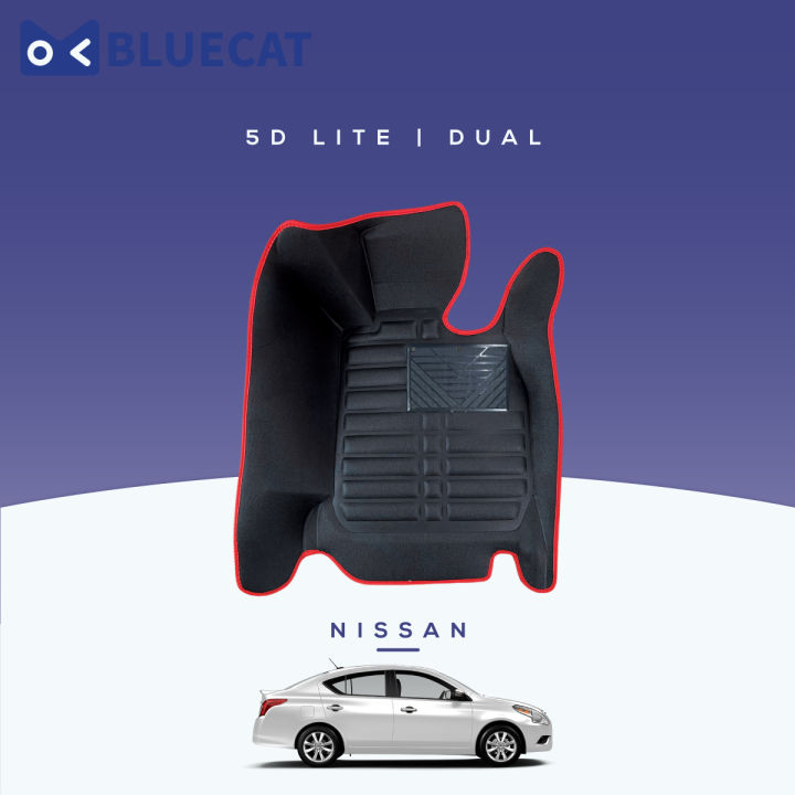 [Lite Series - Red Edition] BLUECAT 5D CARPET Nissan Almera Grand Livina Navara Double Cab 4x4 Sylphy Teana Xtrail X-Trail (2004-Present) Car Floor Mats / Leather Mats / Anti Slip Mats / Waterproof Mats / Accessories Automotive Interior