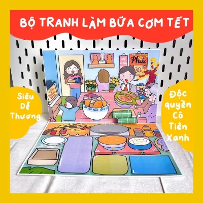 Bộ Tranh Đồ Chơi Giấy Cô Tiên Xanh Bữa Cơm Tết