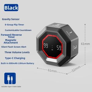 YESMILE Cảm biến trọng lực Đồng hồ hẹn giờ kỹ thuật số Octagon Có thể sạc lại Thời gian xoay Đồng hồ đếm ngược trực quan Đếm ngược tùy chỉnh Khối lập phương hẹn giờ Pomodoro Dùng để nấu ăn
