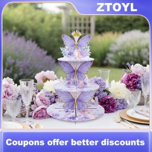 【ZTOYL】 3 Tier Butterfly Cake Stand Kids Party Supply for Muffin Cupcake Dessert Holder Easy Assembly