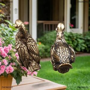 [COD] ZHONGYI0 Vintage Howling Duck Ornament Solid Copper Figurines Feng Shui Collection Statue Desktop Tea Pet Home Decor