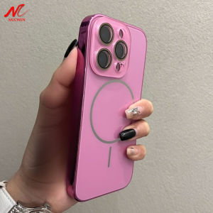 Luxury Plating Glass for Magsafe Case for iPhone 16 17 Pro Max Original Magnetic Charging Cover for iPhone 13 12 14 15 Pro Max