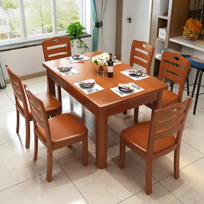 Solid wood dining table and chair combination modern simple rectangular square table small household dining table for 4 people and 6 people.