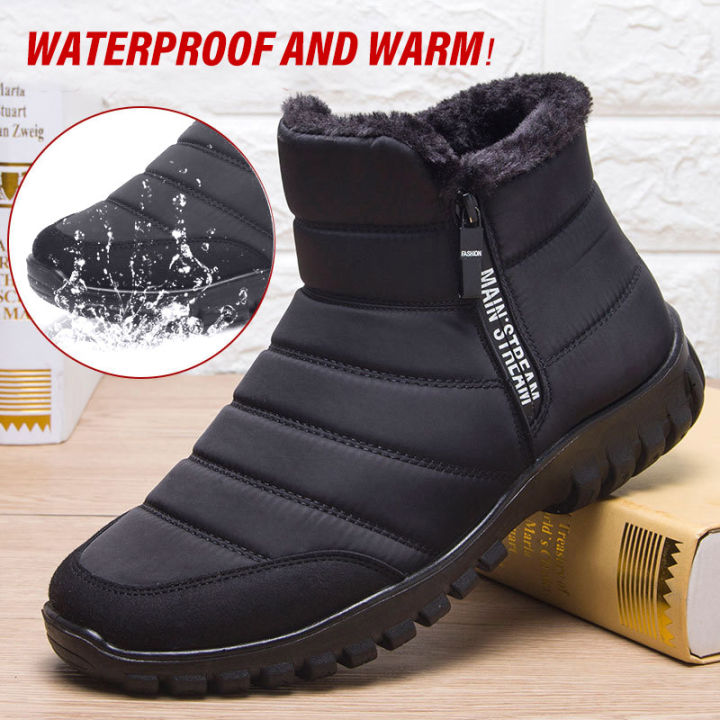 Winter Thick and Warm Snow Boots for Men Ankle Hook and Loop Waterproof  Anti Slip Fishing Shoes Comfortable Winter Footwear