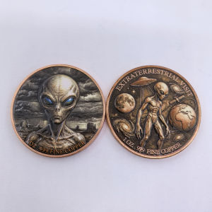 【discount store】1OZ .999 Fine Copper Alien Commemorative Coin Alien Space Pattern Challenge Coin Desktop Ornament Collectible Souvenir Gift