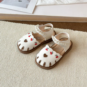 Beautiful Heart-shape Cut-outs Children Shoes Girls Sandals Elegant Embroidery Cherry Birthday Party Shoes Beading Sandal J05245