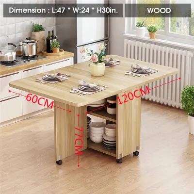 COD-Upgraded High Quality Foldable Dining table Nordic Modern Minimalist Style Nordic Wooden Modern Home Study Office Extra Storage with Rotatable Wheels Dining Table Wood Desk