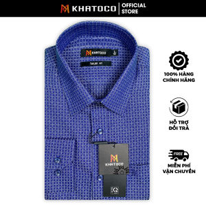 Sơ Mi Caro Tay Dài Màu Xanh Navy- Trắng Form Tailor Fit Chống Nhăn Lai Bầu - Áo Nam Khatoco