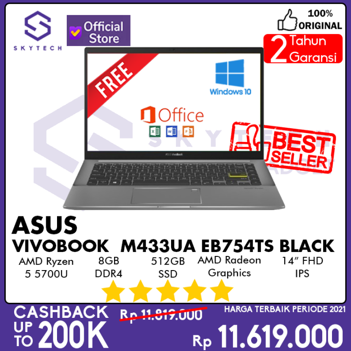 LAPTOP ASUS VIVOBOOK M433UA EB754TS RYZEN 5700U 8GB 512GB SSD
