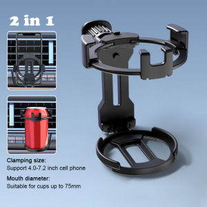 Car Air Vent Phone Holder Air Outlet Phone Bracket Gravity Phone Stand Air Vent Navigation Stand Cell Smartphone Support 2 in 1 with Drink Holder