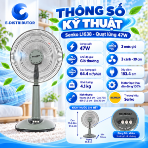 Quạt Điện Đứng Senko L1638 Màu Ngẫu Nhiên - Công Suất 47w - Hàng Chính Hãng - Bảo Hành 24 Tháng - Tiện Lợi