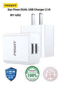 Cóc sạc PISEN DUAL USB Charger 2.1A - (RY-U02) 2 cổng sạc - Hàng chính hãng