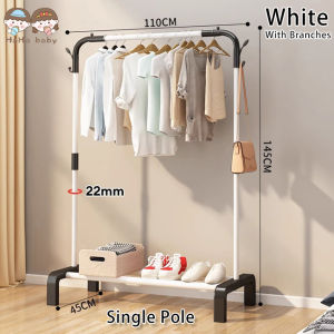HAHABABY Single/Double Pole Clothing Garment Rack Floor Standing Drying Rack With Branches Bedroom Storage