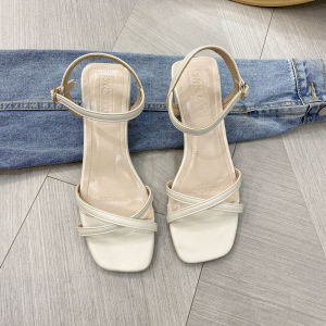 IELGY รองเท้าแตะผู้หญิงรองเท้าคัทชูเปิดหัวปานกลางส้นรองเท้าโรมันฤดูร้อน