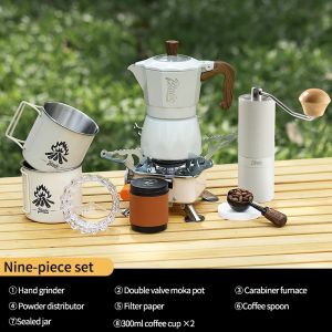 Bincoo Espresso Set Coffee Moka Pot Coffee Maker Set Portable Coffee Storage Box Set Outdoor Camping Coffee Pot Complete Set 14 inches