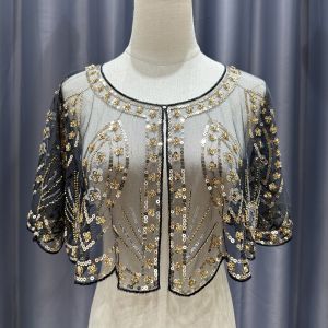 MAYIT Khăn choàng đính hạt Khăn choàng flapper Thập niên 1920 Đầm sequin Khăn choàng ngắn Thanh lịch Áo choàng hoa Khăn choàng nữ Phụ nữ