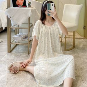 Váy đầm ngủ ngắn tay mặc hàng ngày vải Cotton lụa thoáng mát váy lanh mặc bầu áo ngủ nữ dáng suông bigsize mã VAV0424