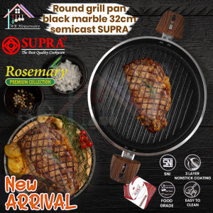 panggangan bulat bbq grill 32cm semi cast supra / round grill marble anti lengket / pemanggang tebal