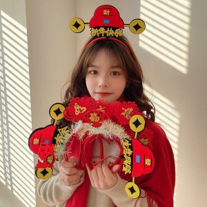 SDFSF ที่คาดผมสีแดง 2024ที่คาดผมสวัสดีปีใหม่ การ์ตูนลายการ์ตูน มิ่งขวัญมังกร ผ้าโพกศีรษะปีใหม่ น่ารักมากๆ สไตล์จีนจีน ที่คาดผมมังกร สาวๆ