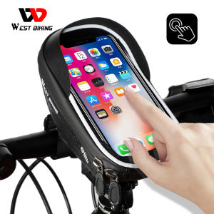 West Biking Waterproof Bicycle Bag MTB Road Bike Front Frame Bag Touch Screen Phone Bag Top Tube Bag For 6.5 Inch Phone Bicycle Accessories