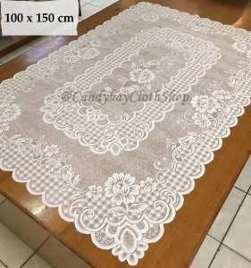 Taplak MejaTamu Persegi 100 x 150 cm Bahan Kain Polyester Corak Bunga Mahkota