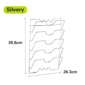 Wall-Mounted Pot Lid Rack Storage Rack Spoon Holder with 5 Layers Durable Iron Wire Sleek Silver Finish for Kitchen Organization Space Saving