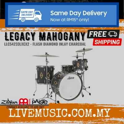 Ludwig LLC54233LXCX2 Legacy Mahogany 110th Anni Acoustic Drum Set Flash Diamond Inlay Charcoal