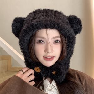 DGFDF Winter Cap Bear Ears Hat Ear Protection Hat Thickened Winter Beanie Personality All-match Fluffy Hat Winter/Autumn