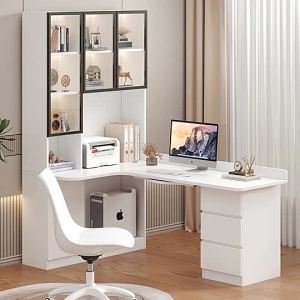 {SG Sales}Solid Wood Corner Desk Bookshelf Integrated Computer Desk Combined Bookcase Bedroom and Household Student Corner Study Table  Writing Desk L Shape Gaming Table