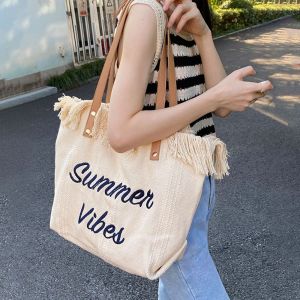 XUNXUAN Portable Lightweight Eco Bag For Students Storage Bag Large Capacity Embroidery Letter Student Bags Shopping Bag Tote Bag Women Shoulder Bags Women Handbags Korean Canvas Bag