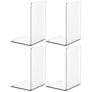 4 Pcs Book End Acrylic Bookends Book Holders Shelf Bookends Support Rack Book Stoppers Decorative Bookends for Office