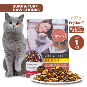 PetMarra Raw Chunks Recipe Adult Cat and Kitten Dry Food Surf and Turf 1kg cats kittens freeze dried freeze-dried