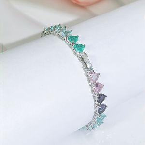Sequito Tinh Tế Nữ Tính Đồ Trang Sức Đôi mạ Vàng Pave Thiết Đầy Màu Sắc Trái Tim Aaaaa Zircon lập phương bữa tiệc đêm Sang trọng Vòng tay mặt Quyến Rũ Cho Phụ Nữ B230