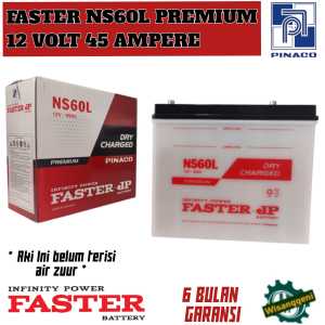 Aki Mobil Grand Livina/Corolla Series/Honda City/Travela/Karimun/Baleno/Capella FASTER NS60L Premium 45 AH