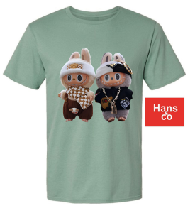 Kaos Pria Model Terkini Trending Motif 3D Bahan katun 24s Labubu Couple H0469